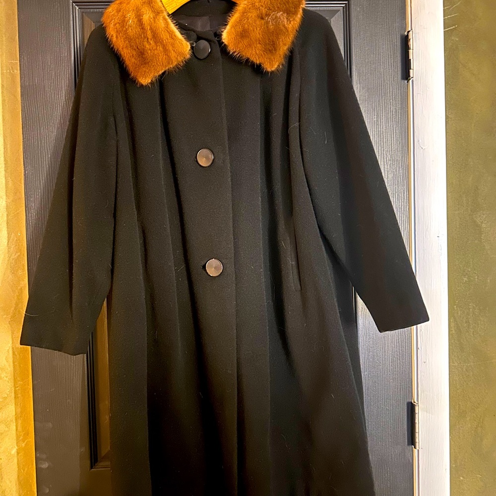 Vintage Black Cashmere and Mink Collar Coat
